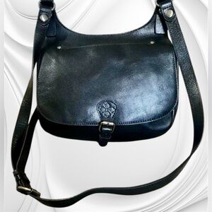 Patricia Nash Black Leather Saddle Bag Crossbody Vintage Style Purse